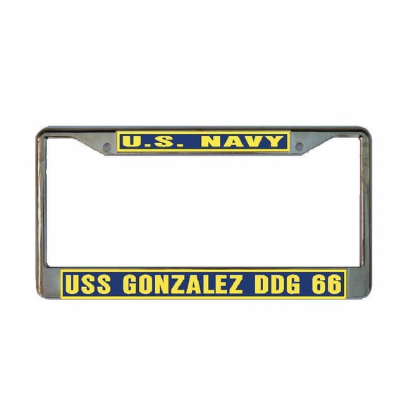 USS GONZALEZ DDG 66 License Plate Frame Gold Chrome Metal Military Navy USN Car Truck RV F001