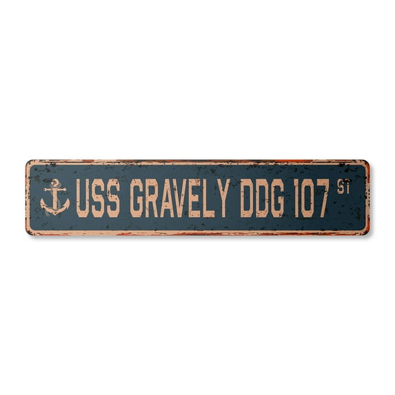 USS GRAVELY DDG 107 Vintage Plastic Street Sign us navy ship veteran sailor gift | Indoor/Outdoor | 18" Wide