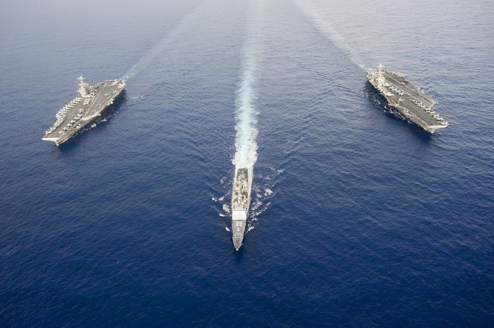 USS George Washington USS Mobile Bay & USS John C Stennis Canvas Art - Stocktrek Images (34 x 23)