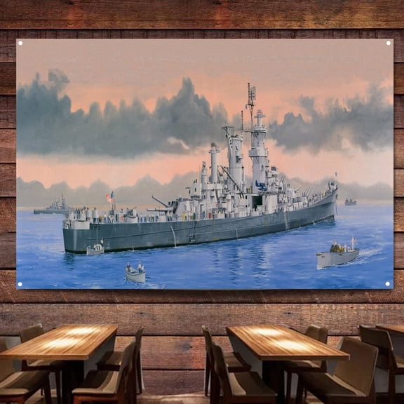 USS Guam (CB-2) Battleship Wall Art Banners Hanging Flags Wall Chart Warship Art Poster Canvas Print Art Painting Home Decor Tapestry Best Gifts for Military Fans,38X57 inches