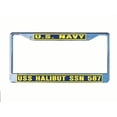 thumbnail image 1 of USS HALIBUT SSN 587 License Plate Frame Chrome Metal Military Navy USN Car Truck RV F001., 1 of 1