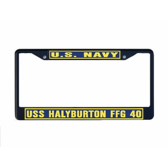 USS HALYBURTON FFG 40 License Plate Frame Black Metal Military Navy Car Truck RV F001