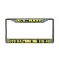 thumbnail image 1 of USS HALYBURTON FFG 40 License Plate Frame Gold Chrome Metal Military Navy USN 1 Car Truck RV F001, 1 of 1