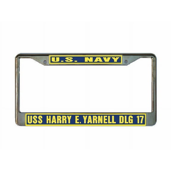 USS HARRY E YARNELL DLG 17 License Plate Frame Gold Chrome Metal Military Navy USN 1 Car Truck RV F001