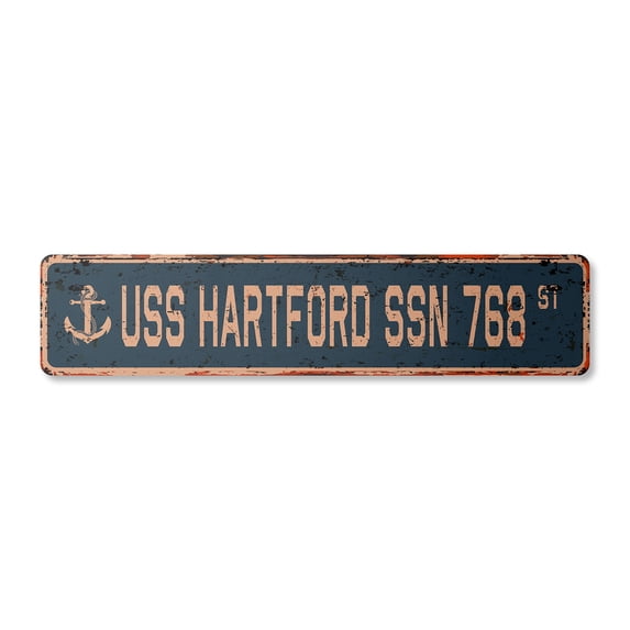 USS HARTFORD SSN 768 Vintage Aluminum Street Sign us navy ship veteran sailor rustic metal tin gift | Indoor/Outdoor | 24" Wide