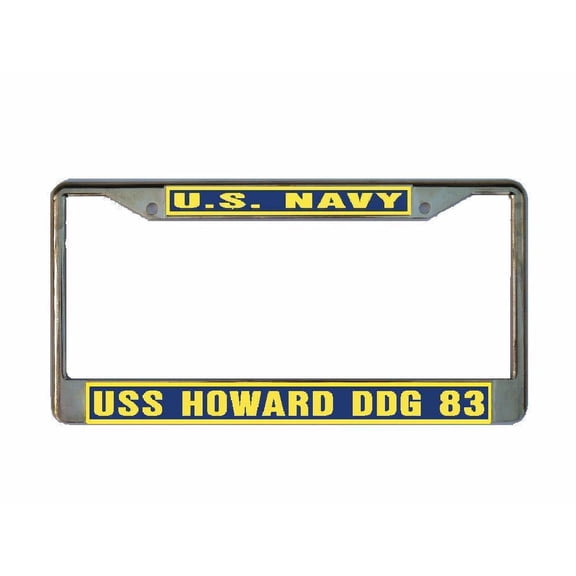 USS HOWARD DDG 83 License Plate Frame Gold Chrome Metal Military Navy USN Car Truck RV F001