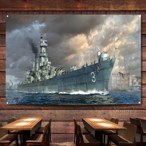 USS Hawaii CB-3 Battleship Wall Art Banners Hanging Flags Wall Chart Warship Art Poster Canvas Print Art Painting Home Decor Tapestry Best Gifts for Military Fans 0,38X57 inches