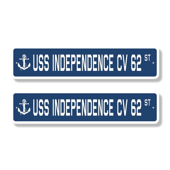 USS INDEPENDENCE CV 62 Classic Street Sign (2 Pack) us navy ship veteran sailor gift Road Sign | 6" X 24" Aluminum Metal Address Sign