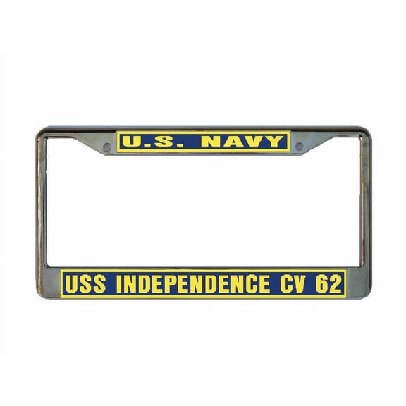 USS INDEPENDENCE CV 62 License Plate Frame Gold Chrome Metal Military Navy USN Car Truck RV F001