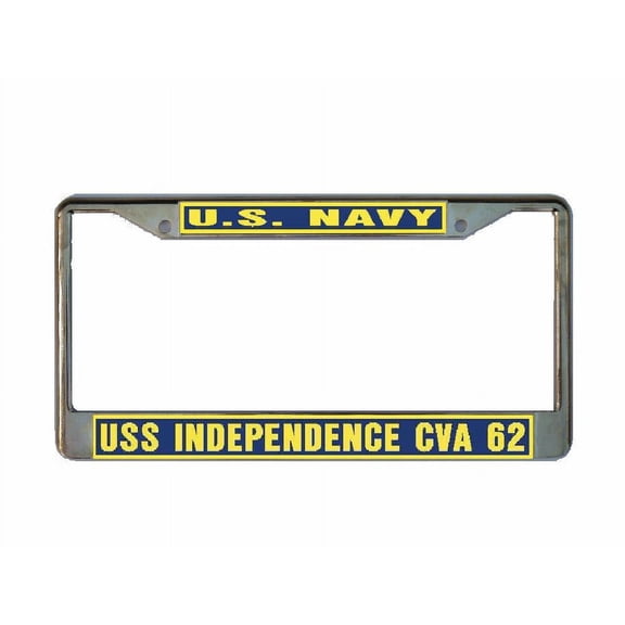 USS INDEPENDENCE CVA 62 License Plate Frame Gold Chrome Metal Military Navy USN Car Truck RV F001