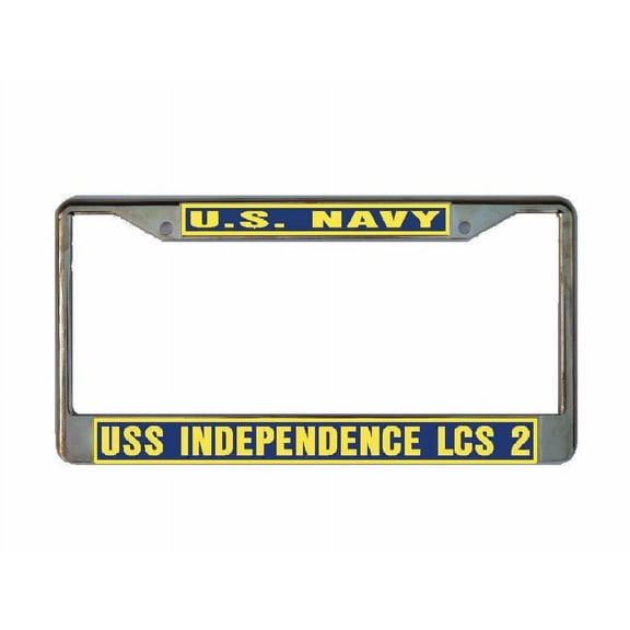 USS INDEPENDENCE LCS 2 License Plate Frame Gold Chrome Metal Military Navy USN 1 Car Truck RV F001