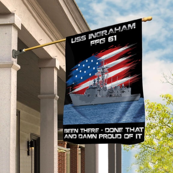 USS-INGRAHAM-FFG-61 Veterans Day, Flag Ship 4th of July , Patriotic Flag House Flag (29.5x39.5) Double Sided-USA Flags Premium Polyester-Decorative Indoor Outdoor Flag