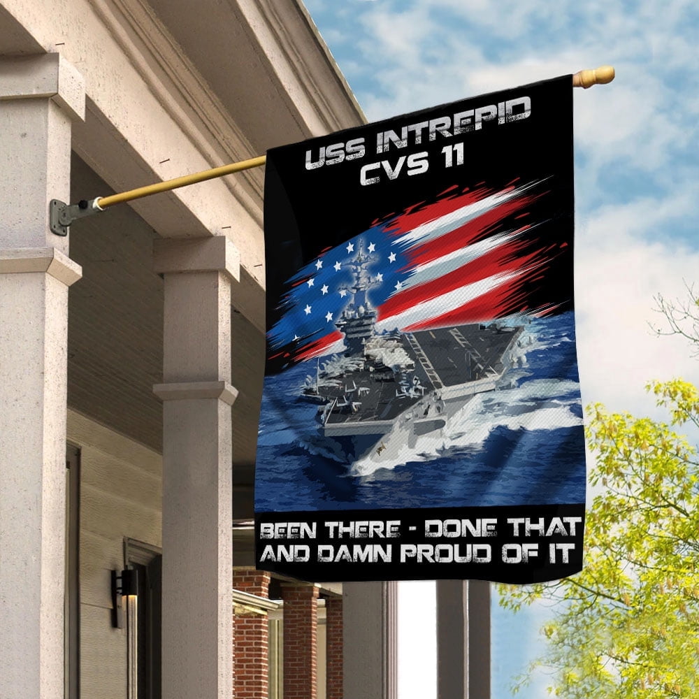 USS-INTREPID-CVS-11 Veterans Day, Flag Ship 4th of July , Patriotic Flag House Flag, Double-Sided Decorative Outdoor Flag, Patriotic Polyester Yard Flag 29.5 x 39.5 in