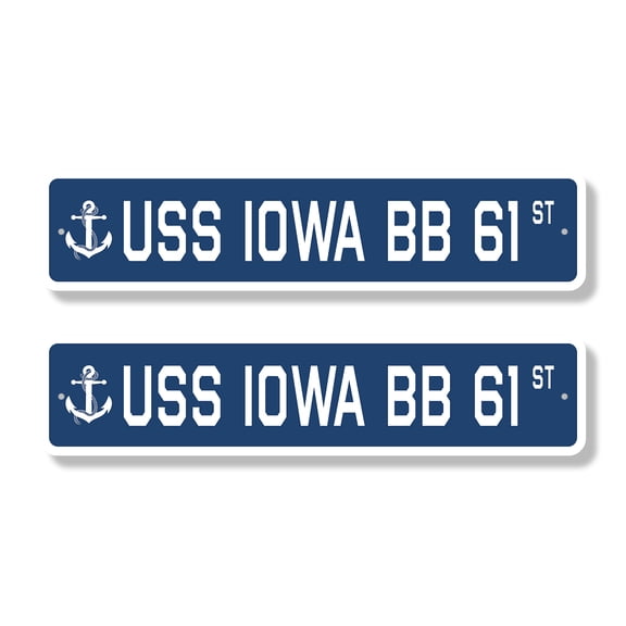 USS IOWA BB 61 Classic Street Sign (2 Pack) us navy ship veteran sailor gift Road Sign | 6" X 24" Aluminum Metal Address Sign