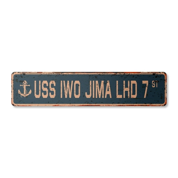 USS IWO JIMA LHD 7 Vintage Plastic Street Sign us navy ship veteran sailor gift | Indoor/Outdoor | 30" Wide