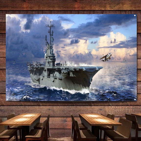 USS Intrepid (CV-11) Aircraft Carrier Battleship Wall Art Banners Hanging Flags Wall Chart Warship Art Poster Canvas Print Art Painting Home Decor Tapestry Best Gifts for Military Fans 1,38X57 inches