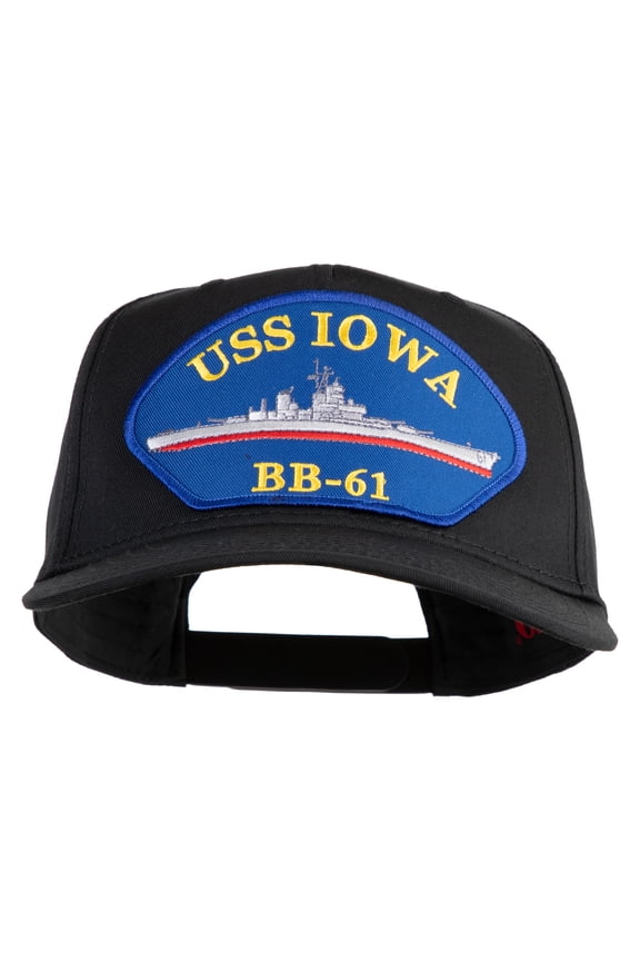USS Iowa BB 61 Blue Patched Solid Cotton Twill 5 Panel Prostyle Snap Cap - Black OSFM