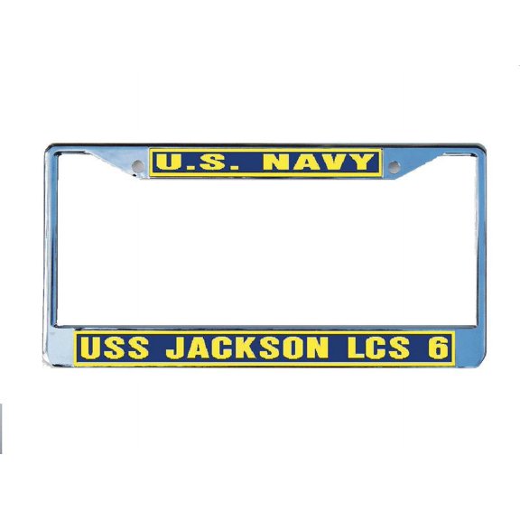 USS JACKSON LCS 6 License Plate Frame Chrome Metal Military Navy USN Car Truck RV F001.