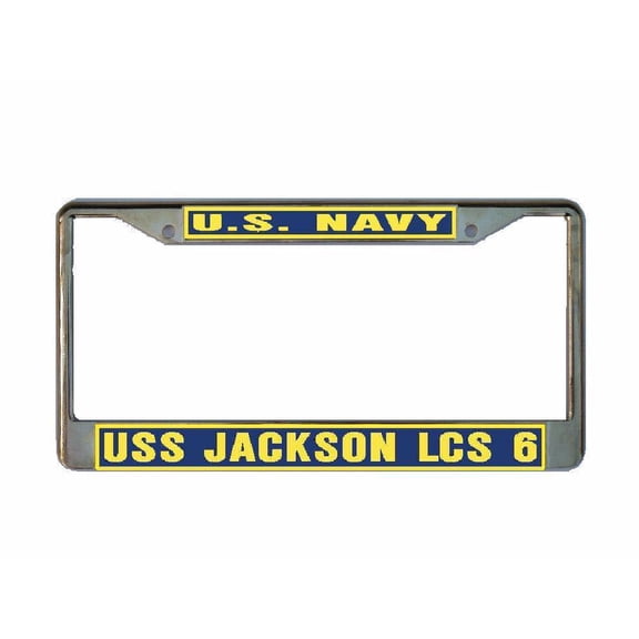 USS JACKSON LCS 6 License Plate Frame Gold Chrome Metal Military Navy USN 1 Car Truck RV F001