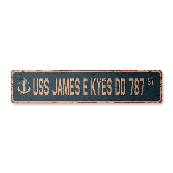 USS JAMES E KYES DD 787 Vintage Aluminum Street Sign us navy ship veteran sailor rustic metal tin gift | Indoor/Outdoor | 18" Wide