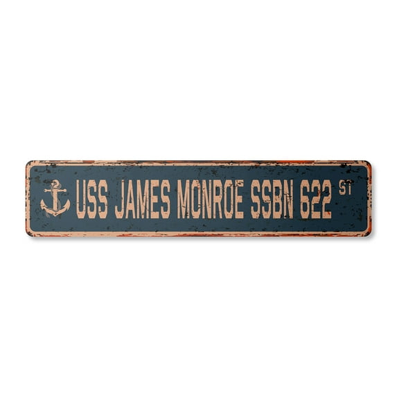 USS JAMES MONROE SSBN 622 Vintage Aluminum Street Sign us navy ship veteran sailor rustic metal tin gift | Indoor/Outdoor | 18" Wide