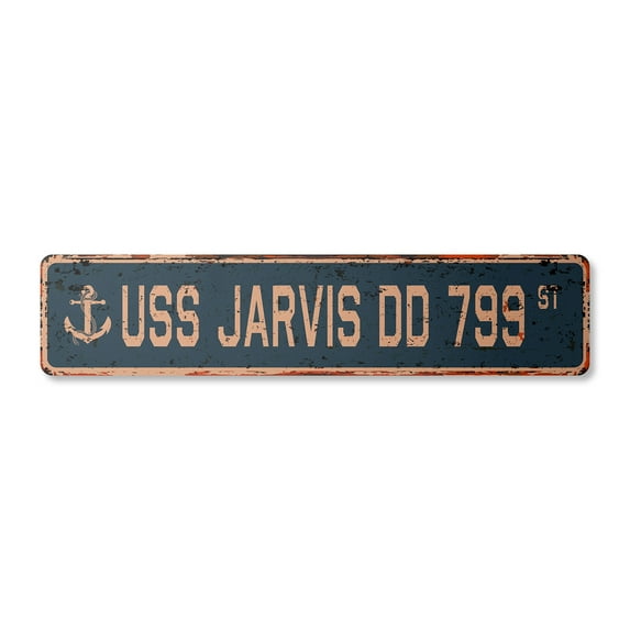 USS JARVIS DD 799 Vintage Aluminum Street Sign us navy ship veteran sailor rustic metal tin gift | Indoor/Outdoor | 30" Wide