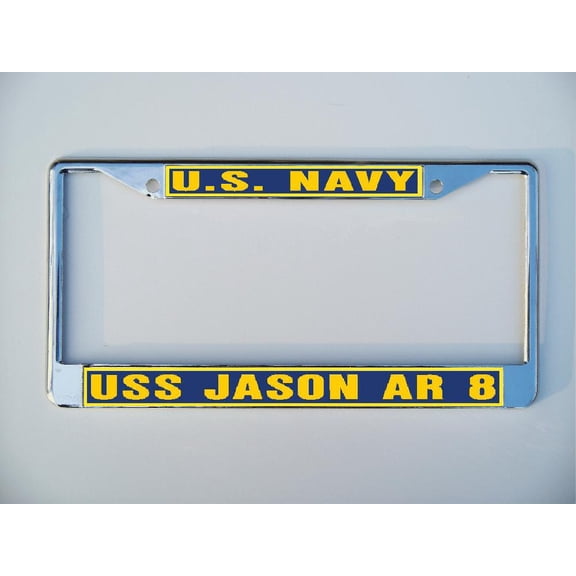 USS JASON AR 8 License Plate Frame Chrome Metal Military Navy USN Car Truck RV F001.