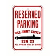 thumbnail image 1 of USS JIMMY CARTER SSN 23 Reserved Parking Sign Red / White Aluminum 12" x 18" Military Navy USN Car Truck RV Made In The U.S.A. PS003., 1 of 1