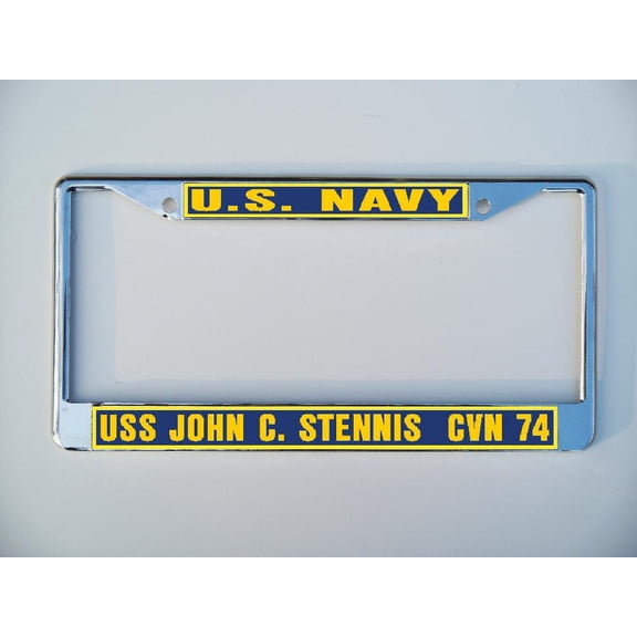 USS JOHN C STENNIS CVN 74 License Plate Frame Chrome Metal Military Navy USN Car Truck RV F001.