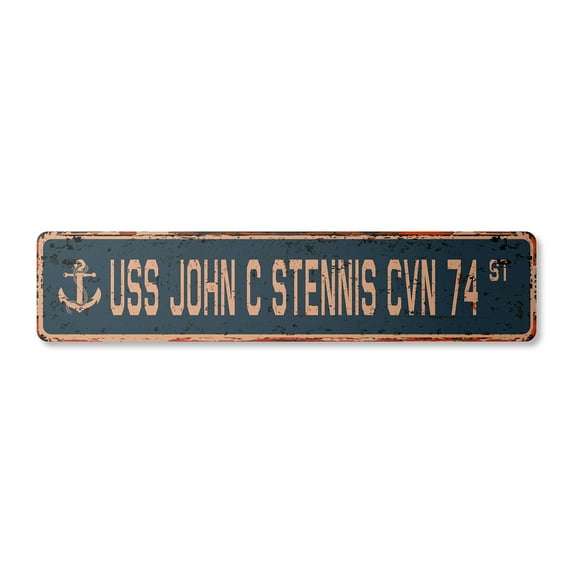 USS JOHN C STENNIS CVN 74 Vintage Plastic Street Sign us navy ship veteran sailor gift | Indoor/Outdoor | 30" Wide