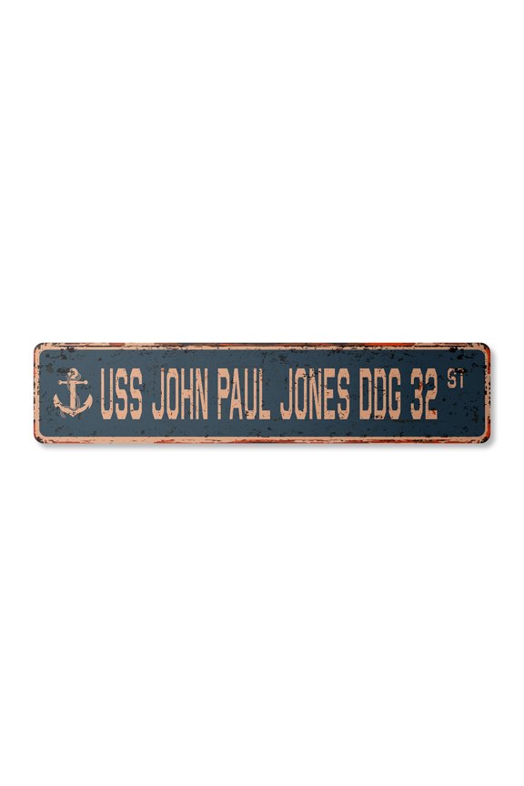 USS JOHN PAUL JONES DDG 32 Vintage Plastic Street Sign us navy ship veteran sailor gift | Indoor/Outdoor | 30" Wide