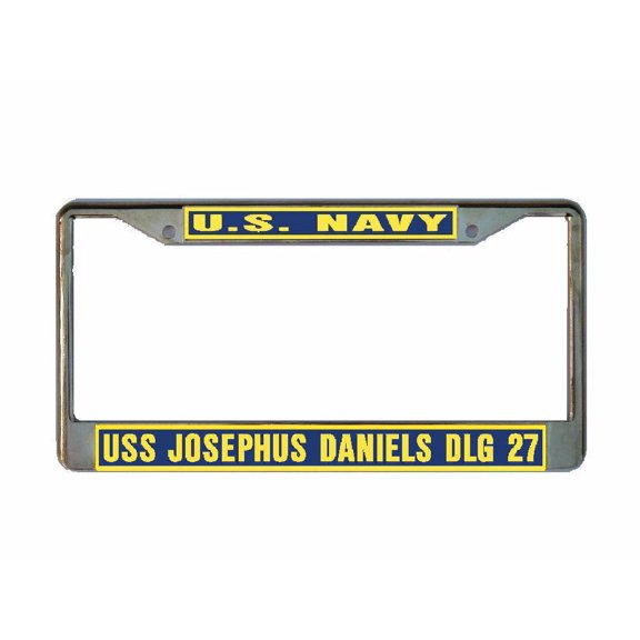 USS JOSEPHUS DANIELS DLG 27 License Plate Frame Gold Chrome Metal Military Navy USN 1 Car Truck RV F001