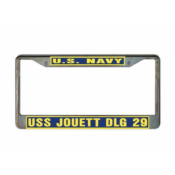 USS JOUETT DLG 29 License Plate Frame Gold Chrome Metal Military Navy USN 1 Car Truck RV F001