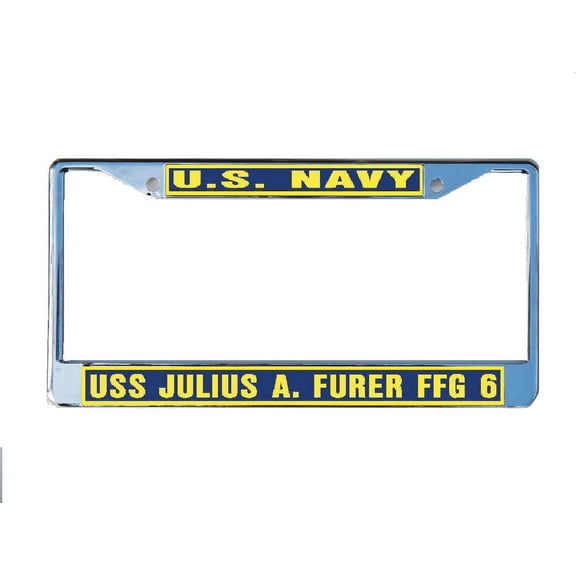 USS JULIUS A FURER FFG 6 License Plate Frame Chrome Metal Military Navy USN Car Truck RV F001.