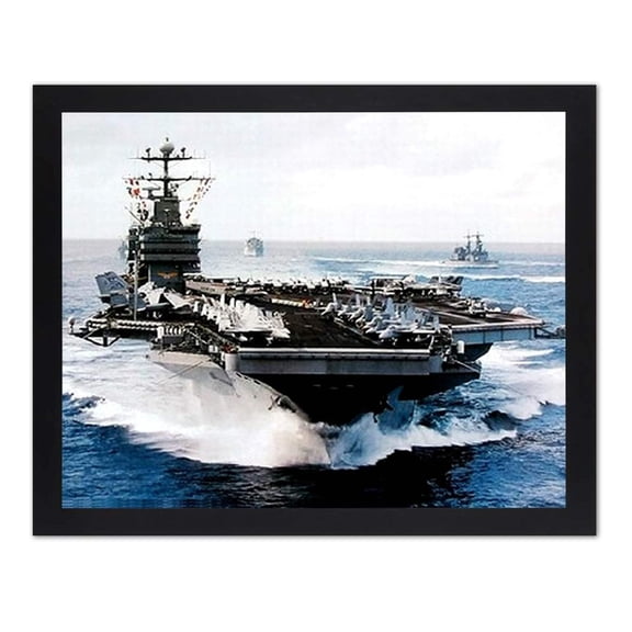 USS John C Stennis Aircraft Carrier Military Picture Black Framed Art Print