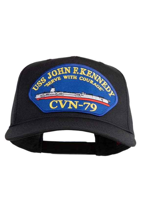 USS John F. Kennedy Serve with Courage CVN 79 Blue Patched Solid Cotton Twill 5 Panel Prostyle Snap Cap - Black OSFM