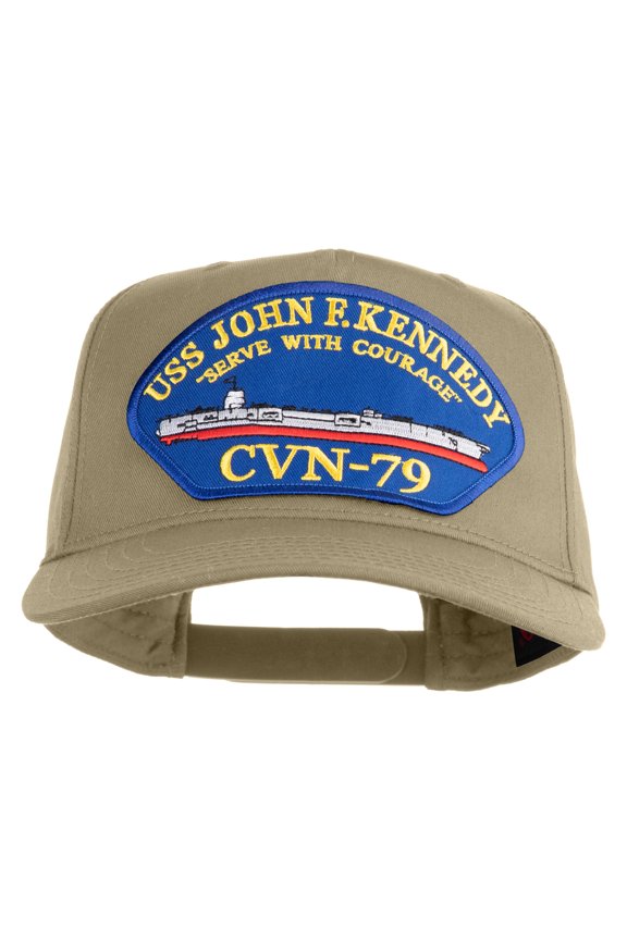 USS John F. Kennedy Serve with Courage CVN 79 Blue Patched Solid Cotton Twill 5 Panel Prostyle Snap Cap - Khaki OSFM