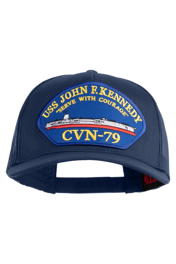 USS John F. Kennedy Serve with Courage CVN 79 Blue Patched Solid Cotton Twill 5 panel Mesh Back Cap - Navy OSFM