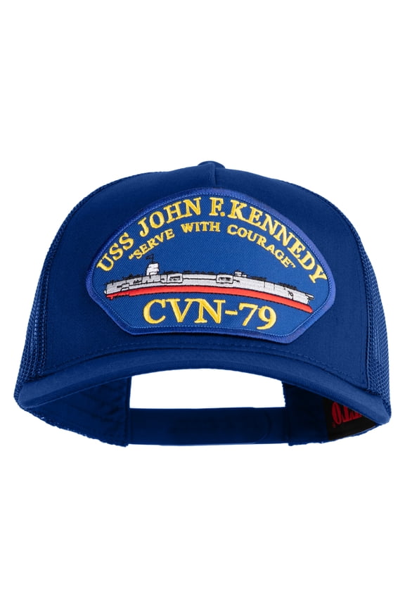 USS John F. Kennedy Serve with Courage CVN 79 Blue Patched Solid Cotton Twill 5 panel Mesh Back Cap - Royal OSFM