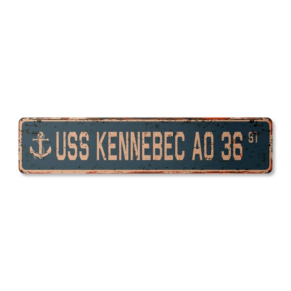 USS KENNEBEC AO 36 Vintage Aluminum Street Sign us navy ship veteran sailor rustic metal tin gift | Indoor/Outdoor | 30" Wide