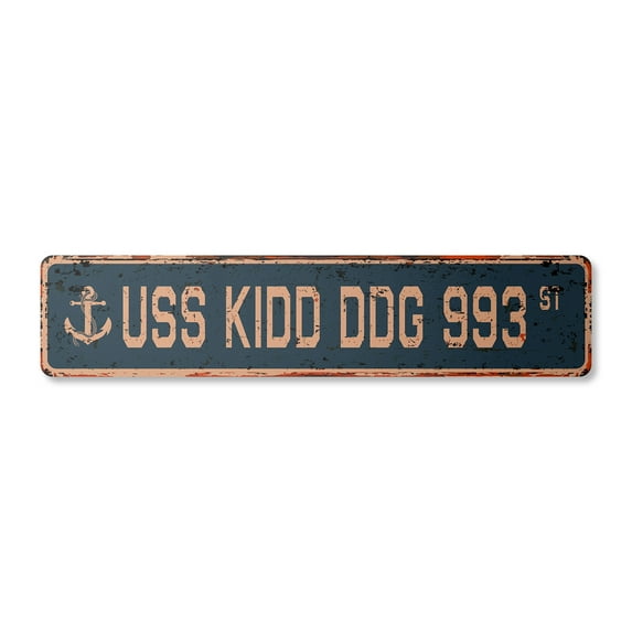 USS KIDD DDG 993 Vintage Plastic Street Sign us navy ship veteran sailor gift | Indoor/Outdoor | 18" Wide