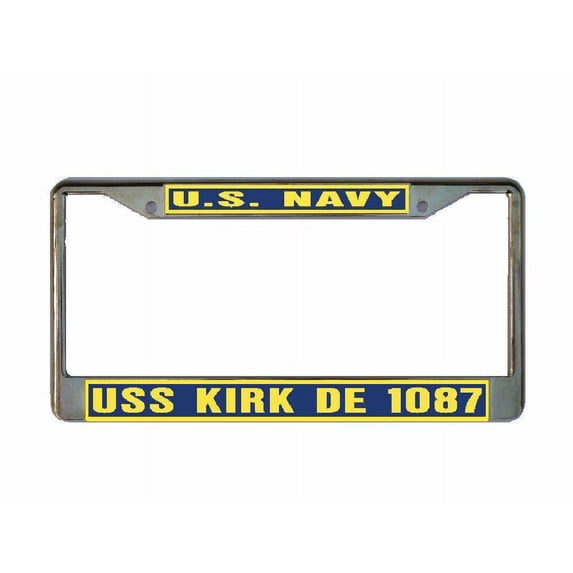 USS KIRK DE 1087 License Plate Frame Gold Chrome Metal Military Navy USN 1 Car Truck RV F001