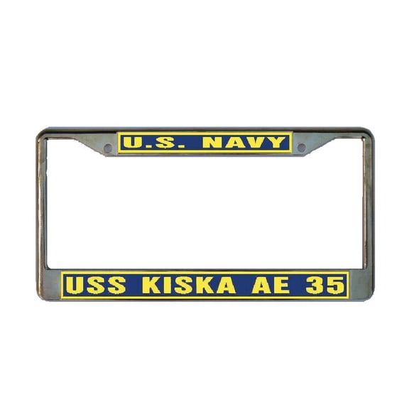 USS KISKA AE 35 License Plate Frame Gold Chrome Metal Military Navy USN Car Truck RV F001