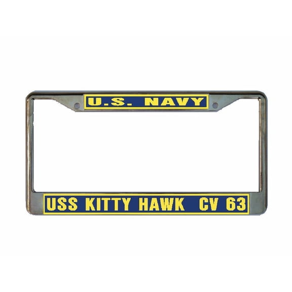 USS KITTY HAWK CV 63 License Plate Frame Gold Chrome Metal Military Navy USN Car Truck RV F001