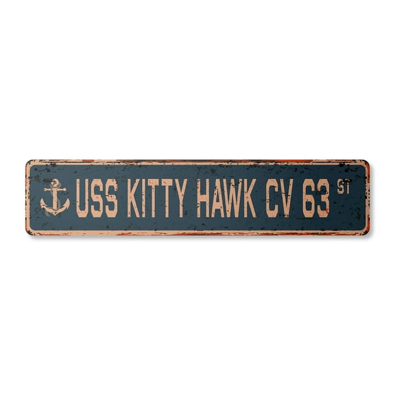 USS KITTY HAWK CV 63 Vintage Aluminum Street Sign us navy ship veteran sailor rustic metal tin gift | Indoor/Outdoor | 18" Wide