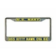 thumbnail image 1 of USS KITTY HAWK CVA 63 License Plate Frame Gold Chrome Metal Military Navy USN Car Truck RV F001, 1 of 1