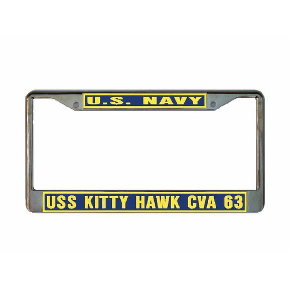 USS KITTY HAWK CVA 63 License Plate Frame Gold Chrome Metal Military Navy USN Car Truck RV F001