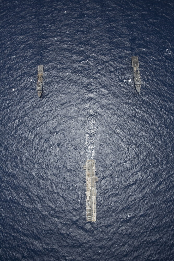 USS Kearsarge USS Carter Hall and USS San Antonio transit the Red Sea Canvas Art - Stocktrek Images (23 x 35)