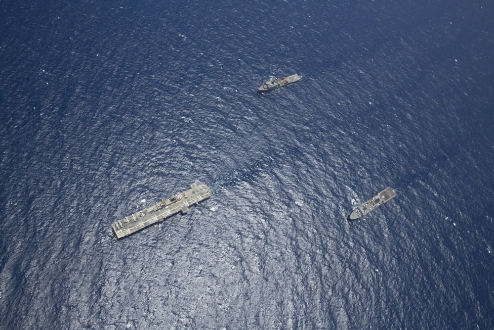 USS Kearsarge USS Carter Hall and USS San Antonio transit the Red Sea Canvas Art - Stocktrek Images (35 x 23)