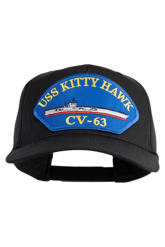 USS Kitty Hawk CV 63 Blue Patched Solid Cotton Twill 5 Panel Prostyle Snap Cap - Black OSFM